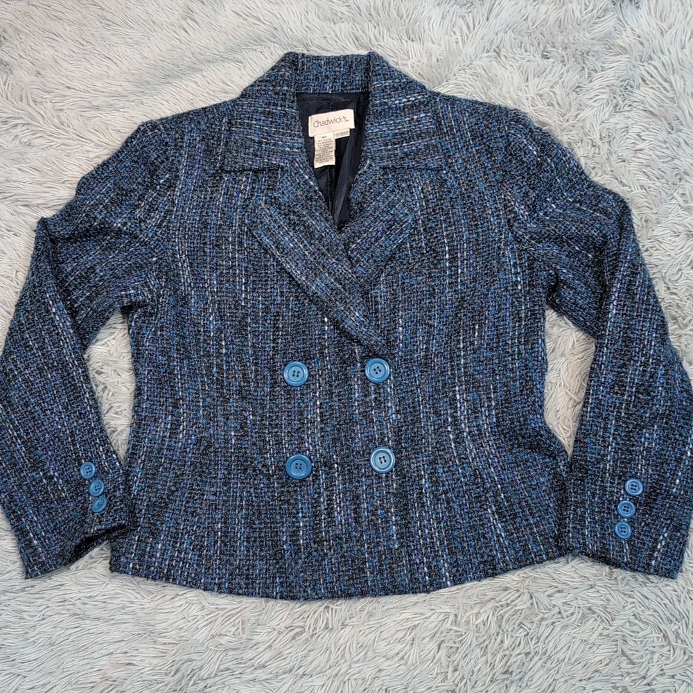 Chadwick's‎ Jacket Womens 8 Petite Blue Wool Blend Blazer Button Up Comfort